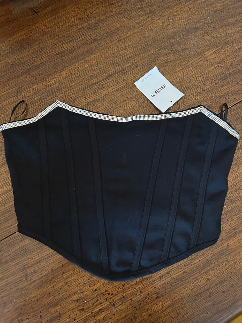 Forever 21 Black Knit Corset/Tube with Rhinestone Trim Med NWT